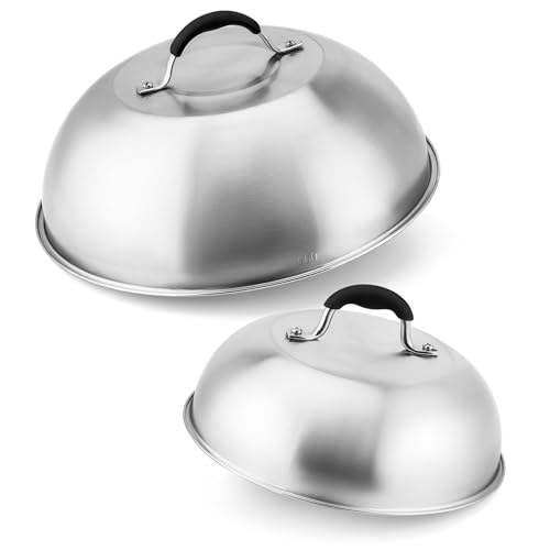 only fire Chesse Melting Dome,9 Inch &12 Inch Heavy Duty Round Basting Steam Cover,Stainless Steel Griddle Accessories for Flat Top Griddle Grill Indoor or Outdoor,2PCS,Dishwasher Safe