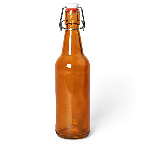 Glass Grolsch Beer Bottles, Pint Size - 16 oz Amber Single - Airtight Seal with Swing Top/Flip Top Stoppers - Supplies for Home Brewing & Fermenting of Alcohol, Kombucha Tea, Wine, & Homemade Soda