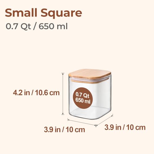 ComSaf 0.7 Qt Glass Food Storage Jars Set of 4, Clear Glass Storage Containers with Lids, Pantry Organization Jar, Spice Jar, Blooming Tea, Coffee and Sugar Container, Small Canister Set for Kitchen - size: 0.7Qt*4
