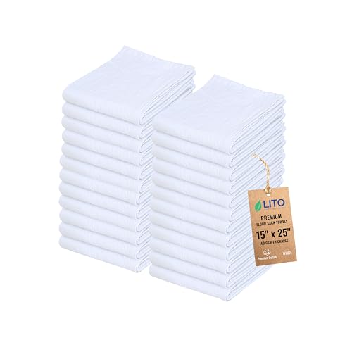 Flour Sack Towels – 24 Pack Cotton Kitchen Dish Towel, Tea Towels for Crafts, Embroidery, Baking, Bread Proofing – Thick, Absorbent, Quick-Dry – 15"x25" White - color: White, size: 15"x25"-Pack of 24