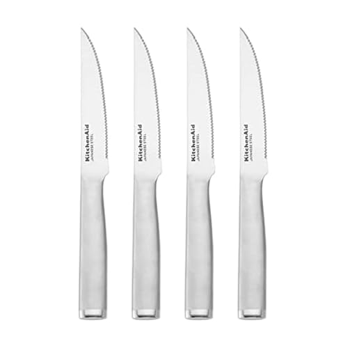 KitchenAid Gourmet Forged Steak Knife Set, Japanese Stainless Steel, 4 Piece, Brushed Stainless Steel - style: 4-Piece Steak Knife Set