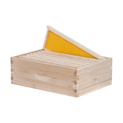 POLLIBEE 8 Frame Super Bee Hive Box, Langstoth Honey Super Bee Box for Beekeeper,Include Beehive Frames and Wax Foundations (unassembled)
