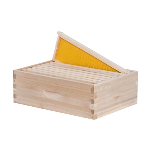 POLLIBEE 8 Frame Super Bee Hive Box, Langstoth Honey Super Bee Box for Beekeeper,Include Beehive Frames and Wax Foundations (unassembled)