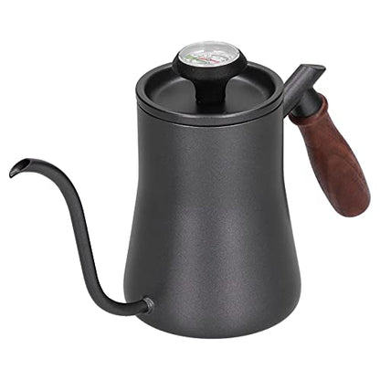 Gooseneck Coffee Kettle for Pouring, Thermometer, Filter, 550 ml, Stainless Steel, Beech, Bright, Leak-Proof, Long Service Life, Home Supplies (Black (Thermometer Model))