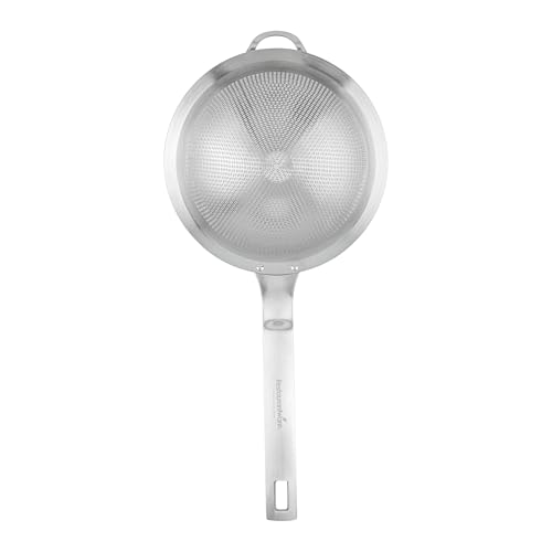 Restaurantware Fine Mesh Strainer - 1 Count - Met Lux 13.19" x 6.3" Stainless Steel Fine Mesh Sieve, Adjustable Tilt Strainer, Hanging Hole, Easy to Clean - Sieve For Flour and Juice - size: 13.25" x 6.25"