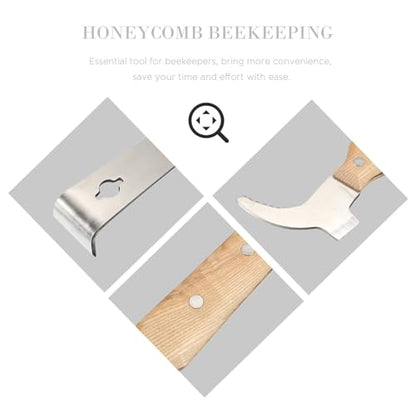 SEWACC Stainless Steel Beekeeper Hive Tool with Wooden Handle, Thickened Multi-Function Beehive Frame Scraper and Lifter for Hive Cleaning and Maintenance