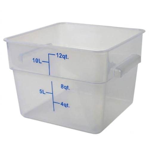 TrueCraftware- 12 Quart Square Food Storage Container Translucent Polypropylene- Commercial Reusable Food Container Canister with Measurement Markings for Meal Prep Pantry Kitchen