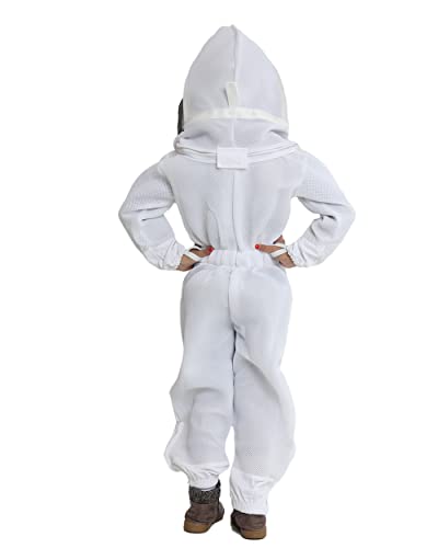 FOREST BEEKEEPING SUPPLY- Kids Full Body Bee Suit. Cotton twill soft to Children’s skin tuff to bee Stings with Veil - color: Ventilated Suit, size: Large