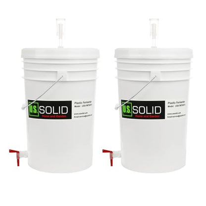 U.S. Solid 2-Pack Fermenter Bucket with Airlock & Spigot | 6.5 Gallon Food-Grade Plastic, BPA-Free | Primary Fermentation Vessel for Beer, Wine, Pickles | Screw-Top Lid - size: 6.5 gallon(2-PACK, Screw Cap)