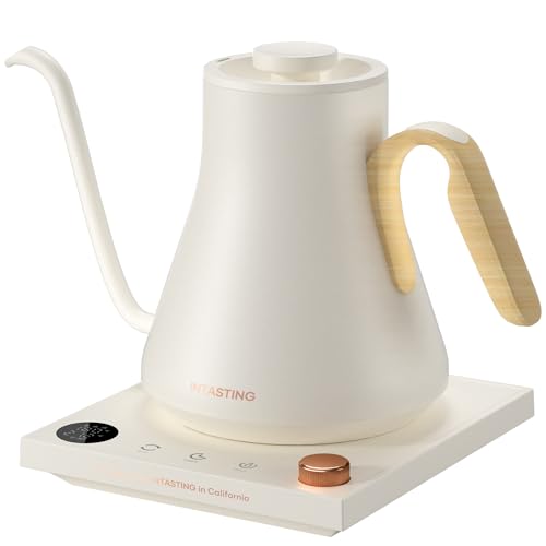 INTASTING Electric Kettle, Gooseneck Electric Kettle, ±1℉ Precise Temperature Control, Stainless Steel Interior, Quick Heating for Pour Over Coffee, Tea & Boiling Water, 0.9L (Cream) - color: Cream