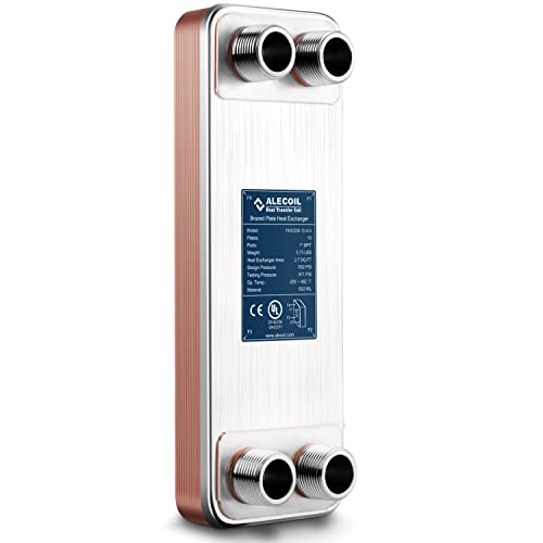 ALECOIL 4"x12"-10 Plates Heat Exchanger with 1" MPT Port Water to Water 316L Stainless Steel Brazed Plate Heat Exchanger for Water Heating, Floor Heating, Industrial and Commercial Refrigeration - size: 4"X12"-10P
