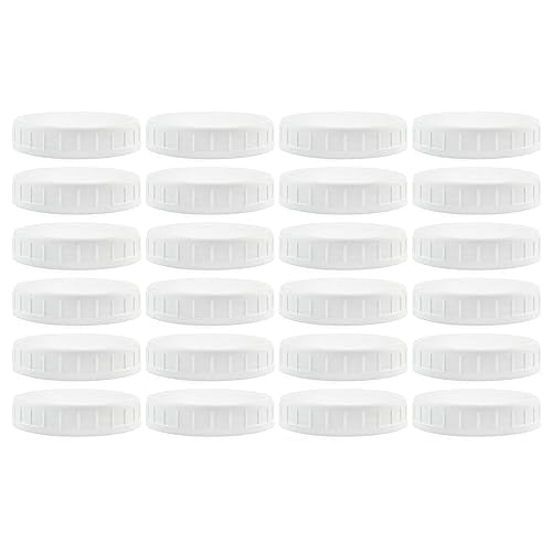 Cornucopia Brands Wide Mouth Plastic Mason Jar Lids (24-Pack Bundle); 2 Dozen Unlined White Ribbed Lids, 86-450 Size