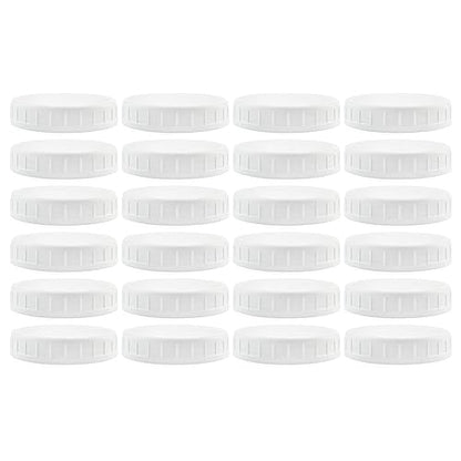 Cornucopia Brands Wide Mouth Plastic Mason Jar Lids (24-Pack Bundle); 2 Dozen Unlined White Ribbed Lids, 86-450 Size
