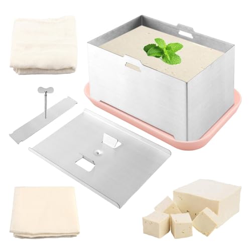 Stainless Steel Tofu Press, DIY Tofu Maker with To-fu Presser Towel and Drip Tray TofuPress Dishwasher Safe for Cheese, Yogurt Ham Press,Meat Pressing Paneer Make Vegetarian