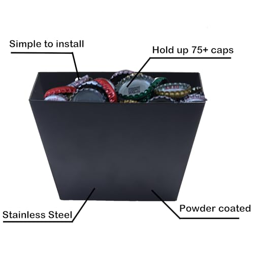 Black Stainless Steel Beer Bottle Cap Catcher Wall Mounted 5" | Powder Coated, Soda Top Bucket Collector, Mounble with Screws for Table Cooler Post - color: Black