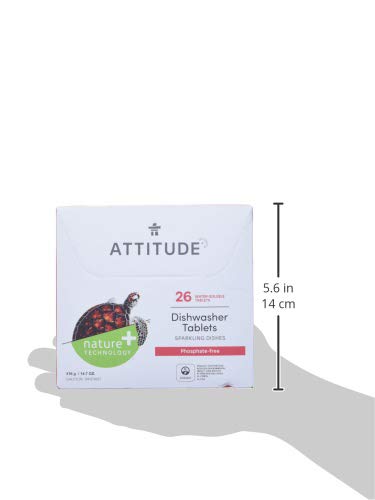 ATTITUDE Dishwasher Pods, Plant-Based & Vegan, Phosphate-Free Detergent Tablets, Naturally Derived, Unscented, 26 Count (Pack of 2) - size: 26 Count (Pack of 2)