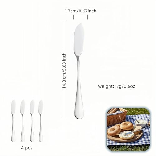 Stainless Steel Butter Knife Set, Mirror Polished, 5.83 Inch, Dishwasher Safe, Versatile Spreader for Butter, Jam and Cream, 4 Pack