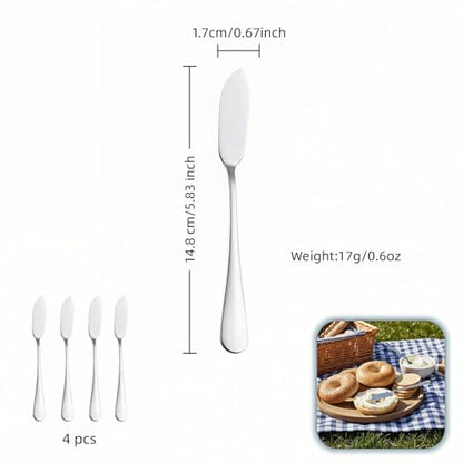 Stainless Steel Butter Knife Set, Mirror Polished, 5.83 Inch, Dishwasher Safe, Versatile Spreader for Butter, Jam and Cream, 4 Pack