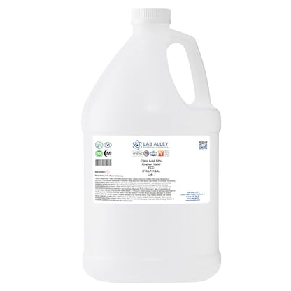 Lab Alley Citric Acid 50% Solution, FCC/Food Grade, Kosher Certified, Halal, GMO-Free, Great for Cooking and Cleaning - 1 Gallon - size: 1 Gallon