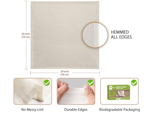 Organic Cheese Cloths, GOTS Certified, 4Pack, Grade 100,20x20Inch Hemmed Cheese Cloth Fabric Reusable Fine Mesh Cloth, 100% Cotton Unbleached Muslin Cheesecloth for Straining, Cooking, Butter,Tea,Tofu
