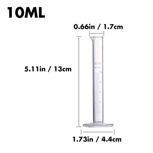 Measuring Cylinder Set, 4 Sizes Graduated Polypropylene Lab Test Tubes in 100 ml, 50 ml, 25 ml, 10 ml for Laboratory, & Science Experiments with 4 Plastic Droppers in 3 ml