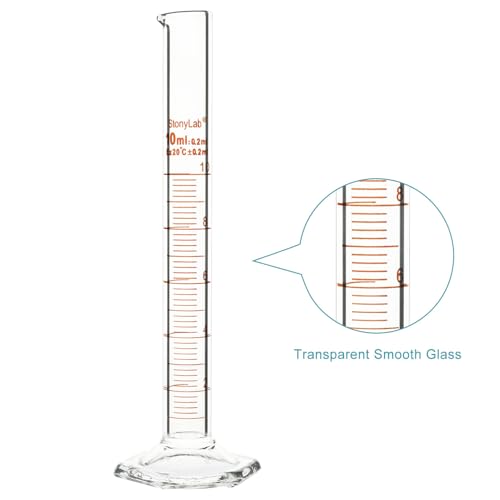 stonylab Graduated Cylinder, 2-Pack B Grade Borosilicate Glass Cylinder with Stable Hexagonal Base, 10 ml - size: 10 ml