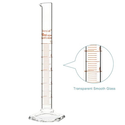 stonylab Graduated Cylinder, 2-Pack B Grade Borosilicate Glass Cylinder with Stable Hexagonal Base, 10 ml - size: 10 ml