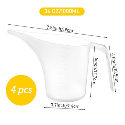 4 Pack Measuring Funnel Pitcher,PlasticMeasuring Cup with Long Spout,Large for Bakeware,Pancake,Batter,Muffin,Cakes,Soap Making,Watering Plants(1000Ml)