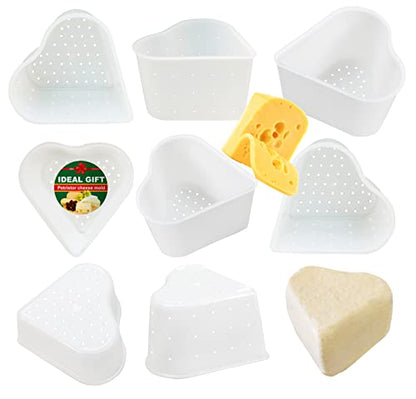 PetriStor 8 pcs Small Cheese Mold Heart 1/3QT - Feta Soft Cheese Mold for Cheese Making - Homemade Cheese Making Supplies - Cream Cheese Form Mold - Molde Para Queso Fresco Casero