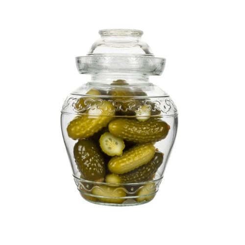 Fermentation Jar, 2.5 Liter Pickle Kimchi Jar with Water Seal Lid | Wide Mouth, Food Grade, Clear Glass, for Making Pickles Kimchi Sauerkraut and Fermenting Vegetables Fruits, Wine Brewing - size: 2.5L