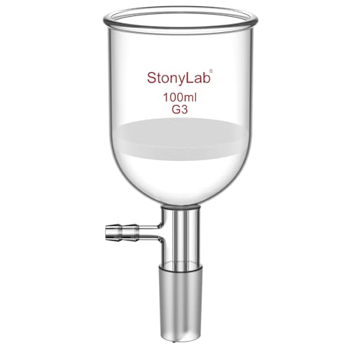 StonyLab Borosilicate Glass Buchner Filtering Funnel with Fine Frit(G3), 56mm Inner-Diameter, 60mm Depth, with 24/40 Standard Taper Inner Joint and Vacuum Serrated Tubulation (100ml) - size: 100 mL