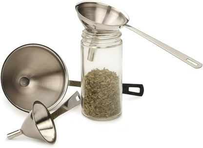 RSVP International Endurance Collection Kitchen Spice Jar/Oil Bottle Funnel, Stainless Steel and Dishwasher Safe, Mini Set, Various Sizes - size: Mini Set, Various Sizes (Pack of 1)