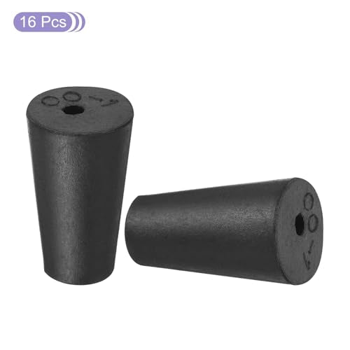 MECCANIXITY Rubber Tapered Plug 10mm to 15mm Solid Test Tubes Bungs Stopper with Hole Black for Lab Home 16 Pieces - size: 10mm-15mm