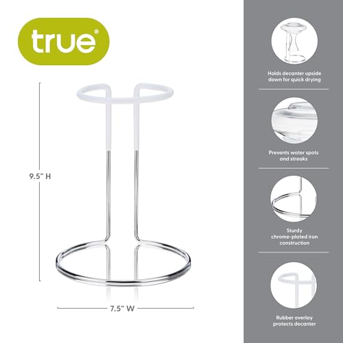 True Wine Decanter Drying Stand and Holder, Essential Accessory Glassware Rack for a Spot-Free Finish, Rubber Coating Protects Glass, Chrome Plated Iron - style: Classic