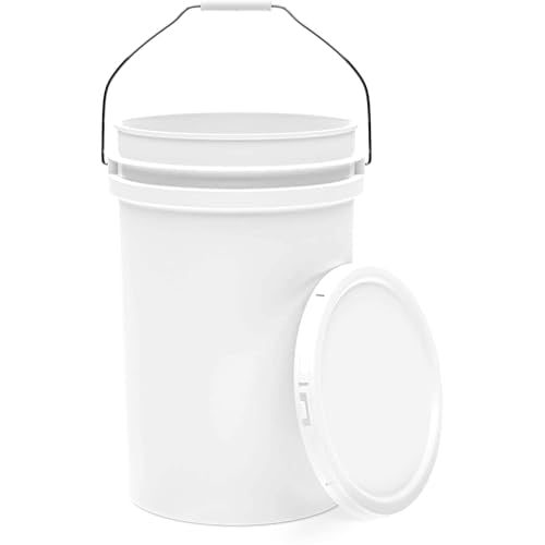 6.5-Gallon White Bucket Pail Container with Lid | Food Grade | Heavy-Duty Approx 90 MIL Extra Durable | Metal Handles with Plastic Grip | Multi-Use | Easy Stack and Store | BPA Free - 1 Pack - color: White - 6.5 Gallons, size: 1 Packs