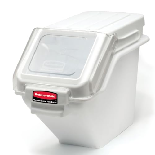 Rubbermaid Commercial Products ProSave Shelf Food Ingredient Bin with Scoop 100-Cup White Kitchen Food Storage Sugar/Grains/Rice/Baking Supplies