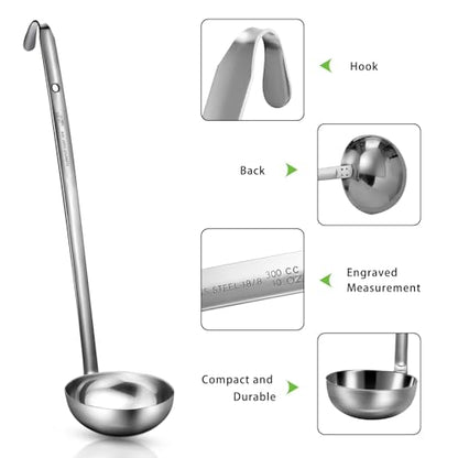 meekoo Stainless Steel Ladle Soup Handle Ladle with Pouring Rim for Kitchen Cooking Soup Sauce - size: 10 oz
