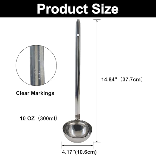 10 Oz Stainless Steel Ladle, 3 Pcs, 15" Long Handle | Sturdy Soup Ladle, 4.17" Bowl Diameter, For Stirring, Portioning and Serving, Restaurants and Home Use - size: 10 oz
