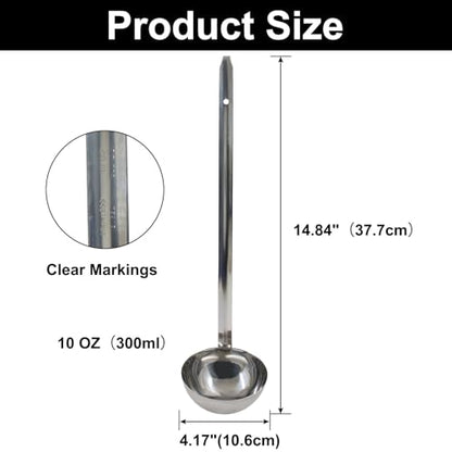 10 Oz Stainless Steel Ladle, 3 Pcs, 15" Long Handle | Sturdy Soup Ladle, 4.17" Bowl Diameter, For Stirring, Portioning and Serving, Restaurants and Home Use - size: 10 oz
