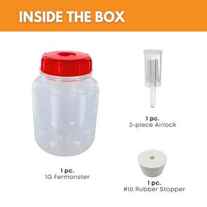 FastRack 1 Gallon PET Wide Mouth Fermonster with Airtight Lid, #10 Drilled Stopper & 3 Piece Airlock | BPA-Free, Food-Grade | Large Primary Fermenter for Home Brewing, Wine & Beer – 1 Pack