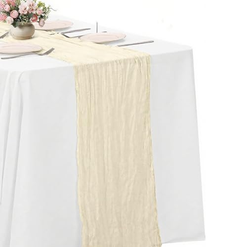 Beige Cheesecloth Table Runner -21*120Inch Long Boho Wedding Table Decor, Rustic Gauze Fabric Runner for Bridal Showers, Baby Showers & Parties (Sheer, Lightweight, Wrinkled Design) - color: Beige, size: 120*21-1pack