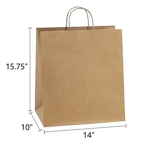 BagDream Kraft Paper Bagsr 50Pcs 14x10x15.75 Ultra Wide Large Paper Gift Bags with Handles for Takeouts, Parties, Shopping, Food Packing, Recyclable Food Service Bags Brown Paper Grocery Sacks