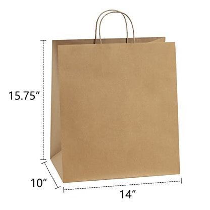 BagDream Kraft Paper Bagsr 50Pcs 14x10x15.75 Ultra Wide Large Paper Gift Bags with Handles for Takeouts, Parties, Shopping, Food Packing, Recyclable Food Service Bags Brown Paper Grocery Sacks