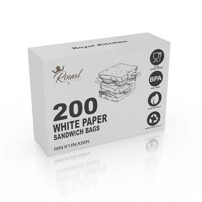 White Paper Sandwich Style Bags (200) 6"x 1"x 8" Dry Wax Grease Resistant Bags. Perfect for Sandwiches, Cookies, Pastries, Take Out, and Gifts - color: White