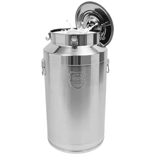 Stainless Steel Milk Can, 88L/23.3Gal Storage Bucket Airtight Canister with Lid, Wine Oil Beverage Storage Container for Kitchen Restaurant Party, W15.8*H29.1in - size: 88L/23.3Gal w/o Faucet