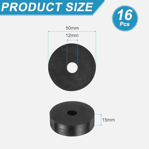 uxcell 16 Pcs Rubber Spacers 50mm OD x 12mm ID x 15mm Height Round Anti Vibration Spacer Rubber Bushing Grommets - size: 50mm OD x 12mm ID x 15mm Height