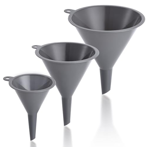 Plastic Kitchen Funnel Set of 3, Durable Round Food Grade Cooking Funnels for Kitchen Use Filling Bottles, Multifunctional Small Medium and Large Sizes for Canning, Lab or Car Oil Use