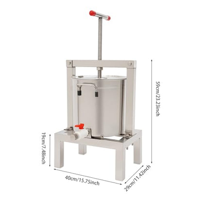 10L/2.6Gal Large Wine Presser, Stainless Steel Cider Press Extractor Bucket, Manual Fruit Juice Presser Freestanding DIY Fruit Honey Presser Machine for Homes, Farms