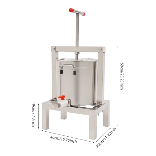 10L/2.6Gal Stainless Steel Fruit Wine Press,Large Fruit Honey Presser and Cider Manual Juice Maker,T-shape Apple Press extractor for Wine and Juice Making Cider Press