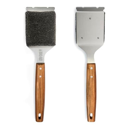 Bristle Free Grill Brush Cleaner and Scraper for Barbecue, Replaceable Head | Bristle-Free Grill Brush with Replaceable Head & Acacia Wood Handle. Heavy-Duty Scraper, No-Scratch BBQ Grate Cleaning. - color: Wood